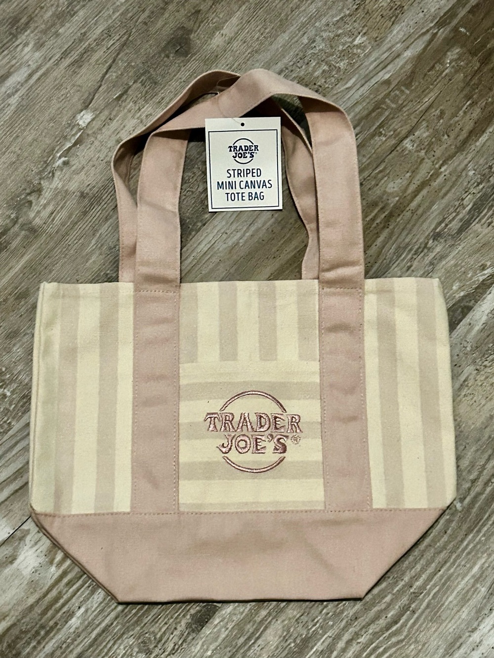 Trader Joe’s Pink and Cream Striped Mini Canvas Tote Bag